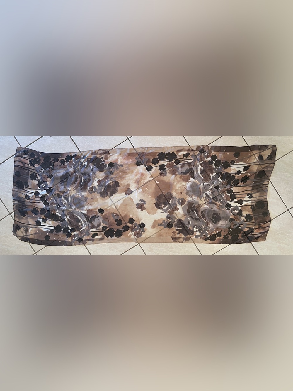 Valentino Floral Watercolor Silk Scarf in Brown, Black and Cream - Picture 5 of 13